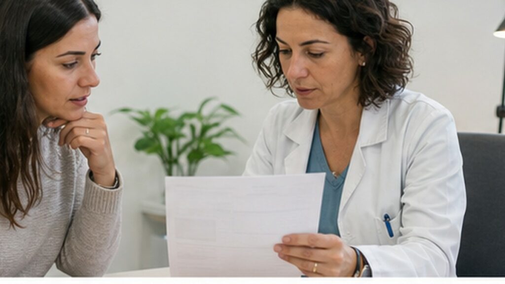 Consulta médica realista con especialista y paciente para ilustrar el artículo: Tengo las transaminasas altas: ¿puede ser hígado graso?